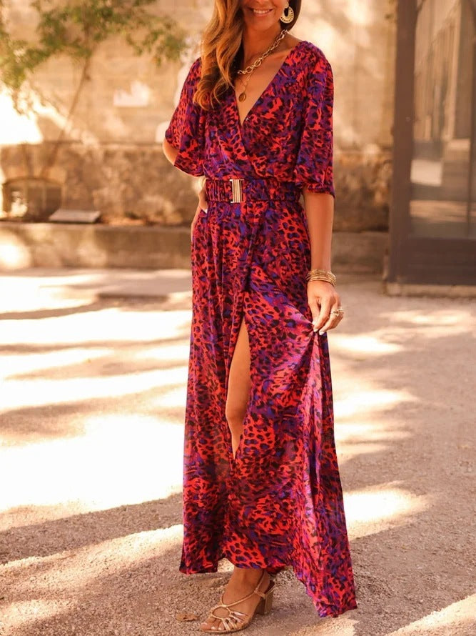 Women's Graceful And Fashionable Slimming Printed Cinched Mid-length Dress Women's Garments Apparel / Clothing