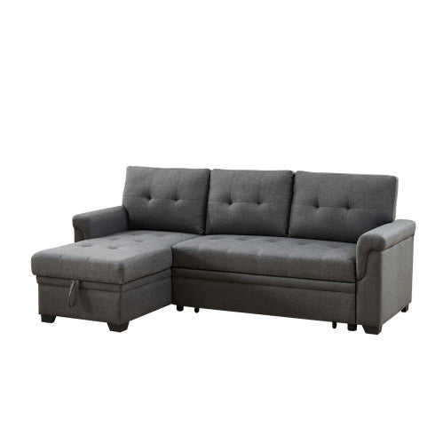 Dark Gray Linen Reversible Sleeper Sectional Sofa With Storage Chaise