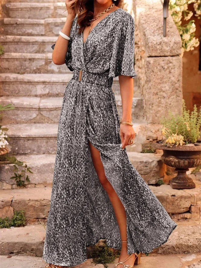 Women's Graceful And Fashionable Slimming Printed Cinched Mid-length Dress Women's Garments Apparel / Clothing