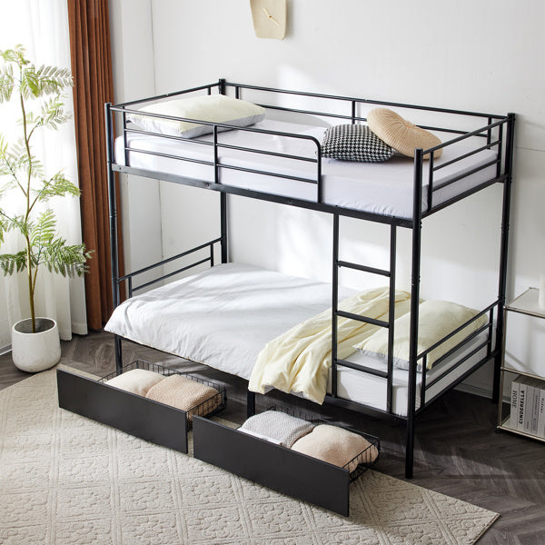 Double Decker Bunk Bed With Drawers Black, Detachable Twin Bed