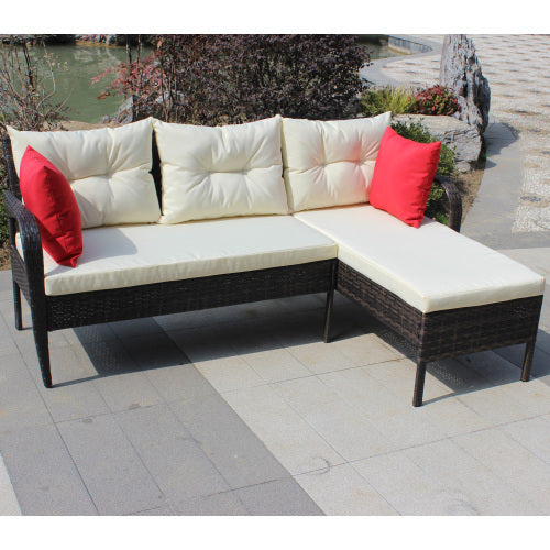 Sets 2 Piece Conversation Set Wicker Ratten Sectional Sofa With Seat CushionsBeige Cushion Outdoor Garden Patio Furniture