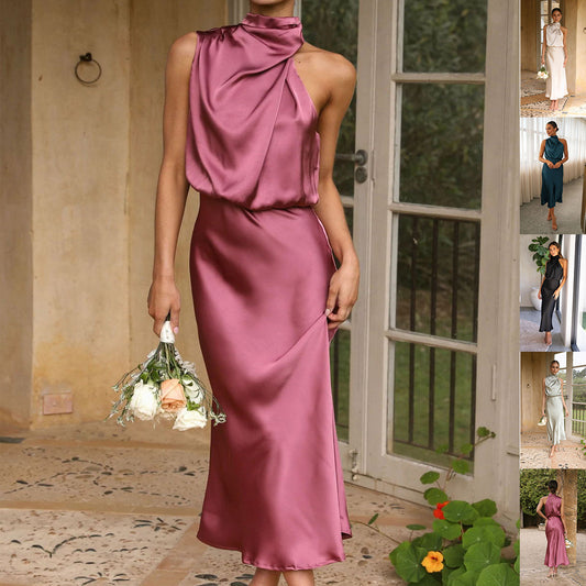 Sleeveless Halter Neck Dress Summer Fashion Temperament Evening Dresses For Women's Garments Apparel / Clothing