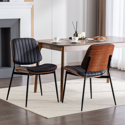 A&A Furniture, Dining Chairs Set Of 2 Mid Century Modern Retro Faux Leather Chair With Walnut Bentwo Furniture