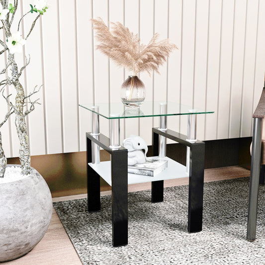1-Piece Modern Tempered Glass Tea Coffee Table, Square For Living Room Furniture