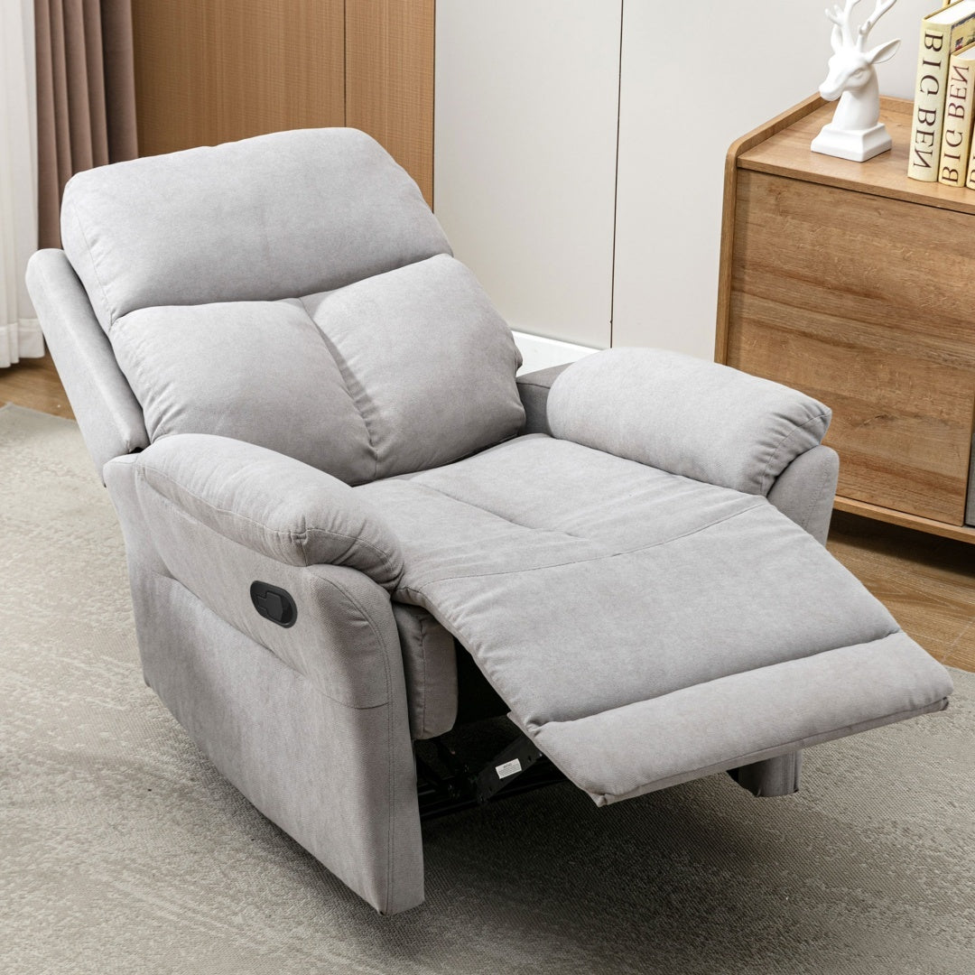 Recliner Chair For The Elderly, Fabric Upholstered Chair With Side Pockets, Recliner Armchair Adjustable For Living Room Bedroom,Gray Furniture
