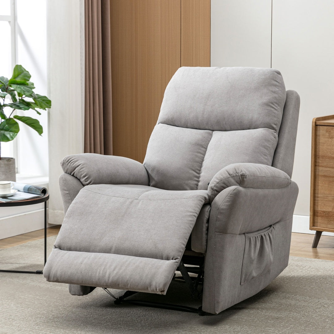Recliner Chair For The Elderly, Fabric Upholstered Chair With Side Pockets, Recliner Armchair Adjustable For Living Room Bedroom,Gray Furniture