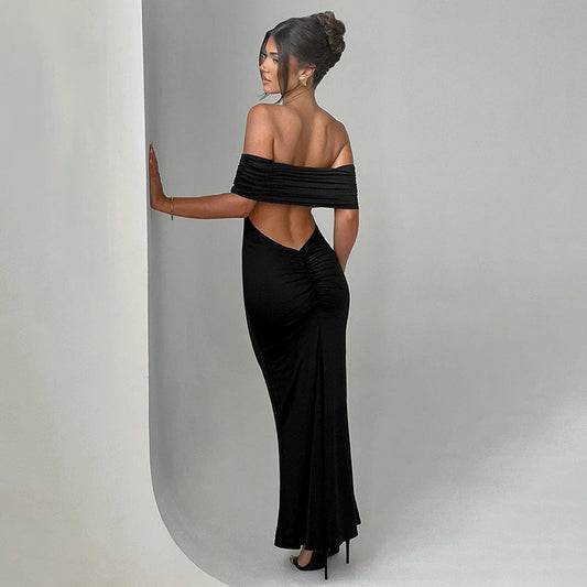 Socialite Style Elegant Sexy Backless Off-shoulder Dress Women's Garments Apparel / Clothing