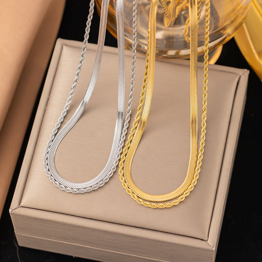 Blade Chain Chain Like Flat Snake Hemp Flowers Chain Double-layer Necklace Fashion Jewelry/Accessories