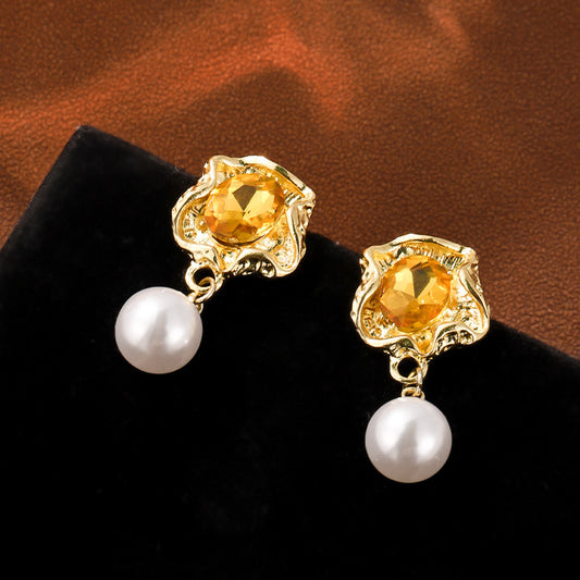 French Vintage Crumpled Flower Pearl Earrings Jewelry/Accessories