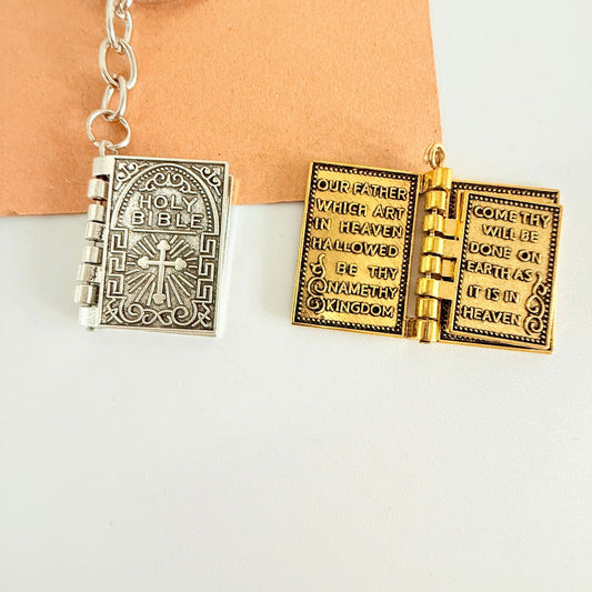 Alloy Gold Antique Silver Bible Keychain Necklace Jewelry & Accessories