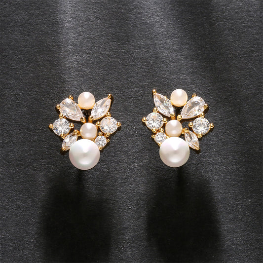 RAKOL French Square Diamond Pearl Stud Earrings Jewelry/Accessories