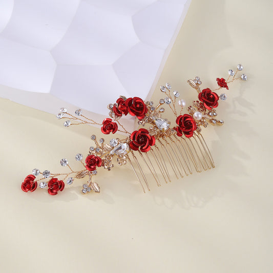Bridal Red Flower Hair Comb Wedding Jewelry/Accessories