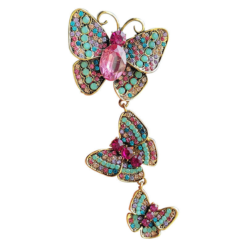 Women's Retro Diamonds Three Enamel Butterfly Brooch Jewelry/Accessories