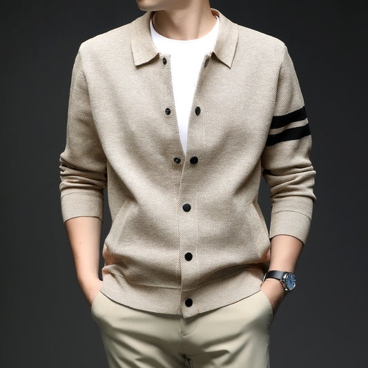 Knitted Cardigan Lapel Korean Slim Men's Jacket Men's Attire Apparel / Clothing