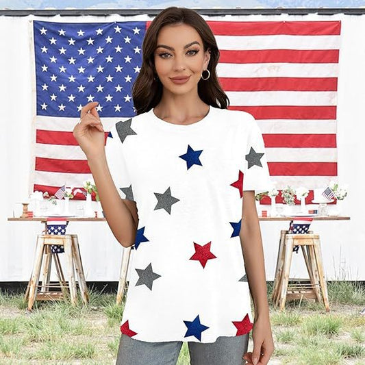 3D Digital Printing American Flag Women T-shirt Apparel / Clothing