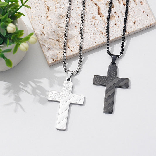 Amazon Hot American Flag Cross Necklace Pendant Men's Stainless Steel Necklace Jewelry/Accessories