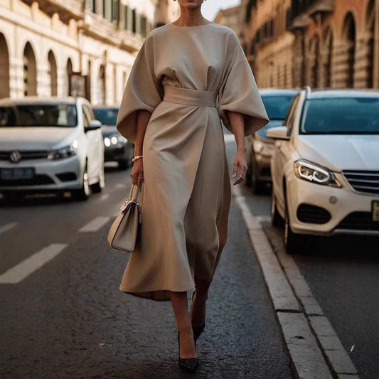 Loose Batwing Sleeve Dress Fashion Waist-tighted Solid Color Elegant Dresses For Women's Garments Apparel / Clothing