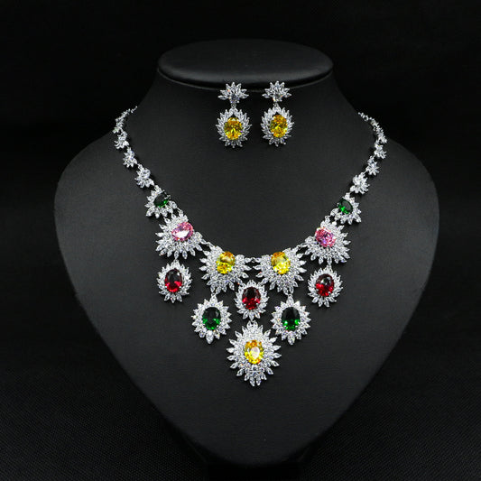 Jewelry Colorful Zircon Earrings Necklace Set Bridal Wedding Jewelry/Accessories