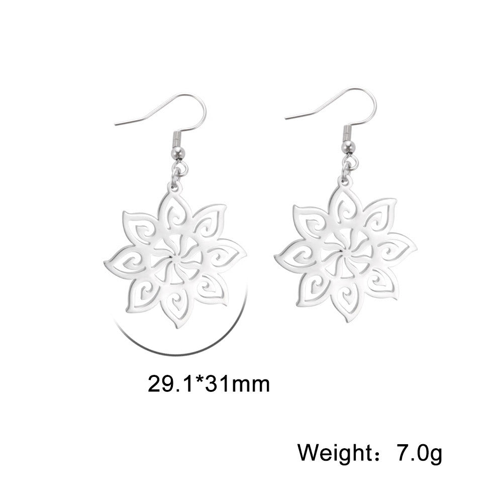 Stainless Steel Eight-petal Flower Necklace Ear Hook Set Jewelry & Accessories