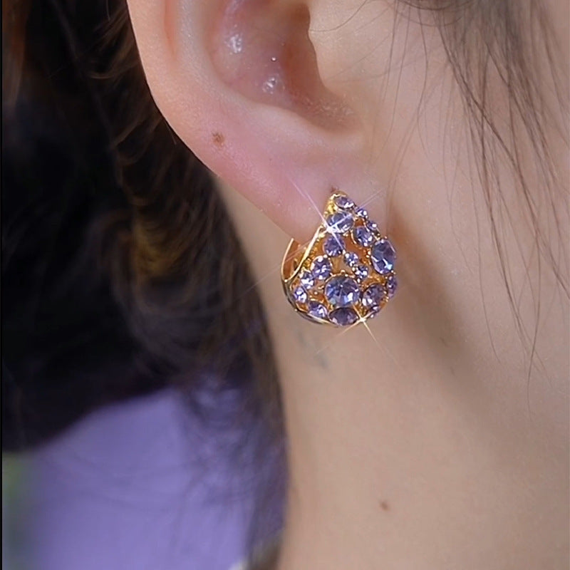 Light Luxury Purple Full Diamond Ear Clip Women Jewelry & Accessories