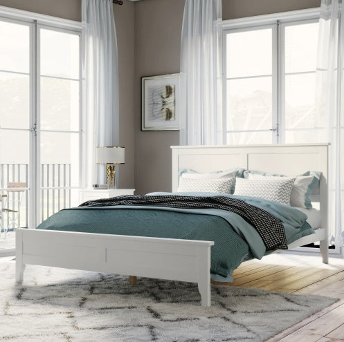 Modern White Solid Wood Full Platform Bed Furniture
