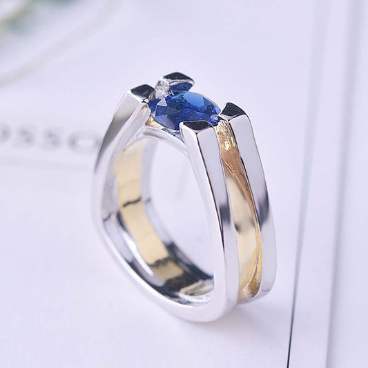 Europe And America Creative Geometric Sapphire Two-tone Women's Exquisite Rings/Jewelry & Accessories