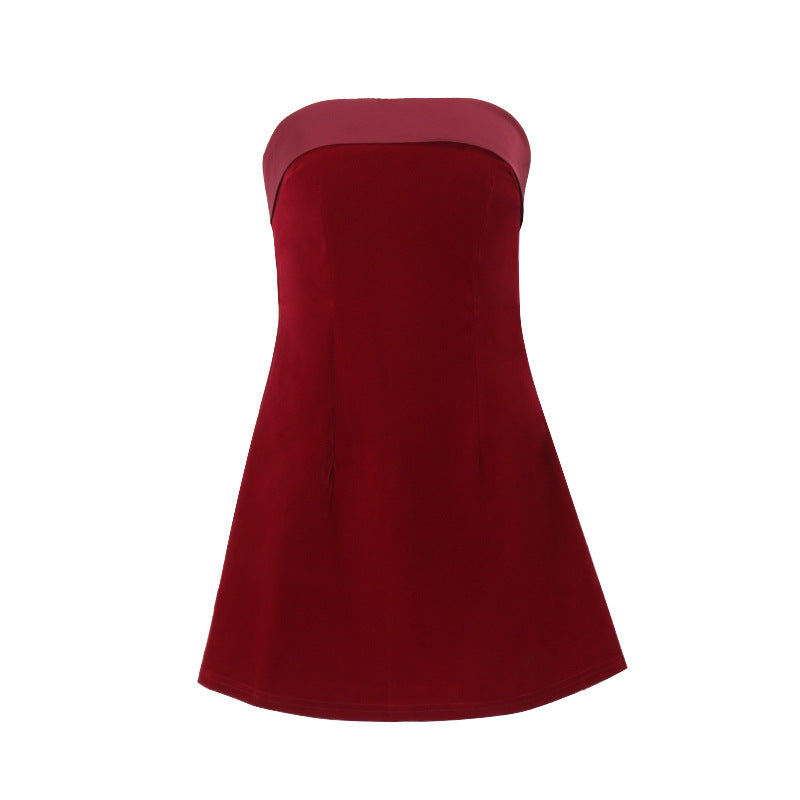 Ins Slim Tube-top Dress Fashion Zipper A-line Short Dresses Party Evening Clothing For Women's Garments Apparel / Clothing