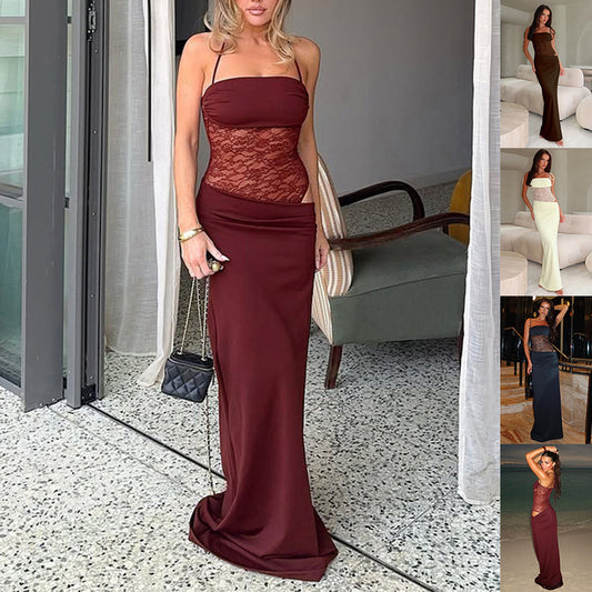 Y2K Lace Suspender Dress Fashion Sexy Lace Long Dresses Party Evening Club Beach Clothing For Women's Garments Apparel / Clothing