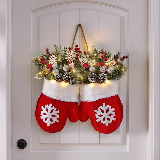 Christmas Garland Creative Glove Shaped Simulated Flower Wreath Window Door Gate Decoration Door Sign Xmas Party Decoration Home Ornaments