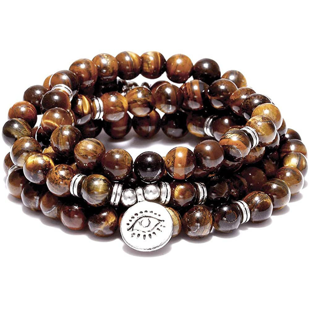 Amazon Stone Tiger Eye Stone Bracelet Necklace 108 Buddha Beads Lotus Bracelet Jewelry & Accessories