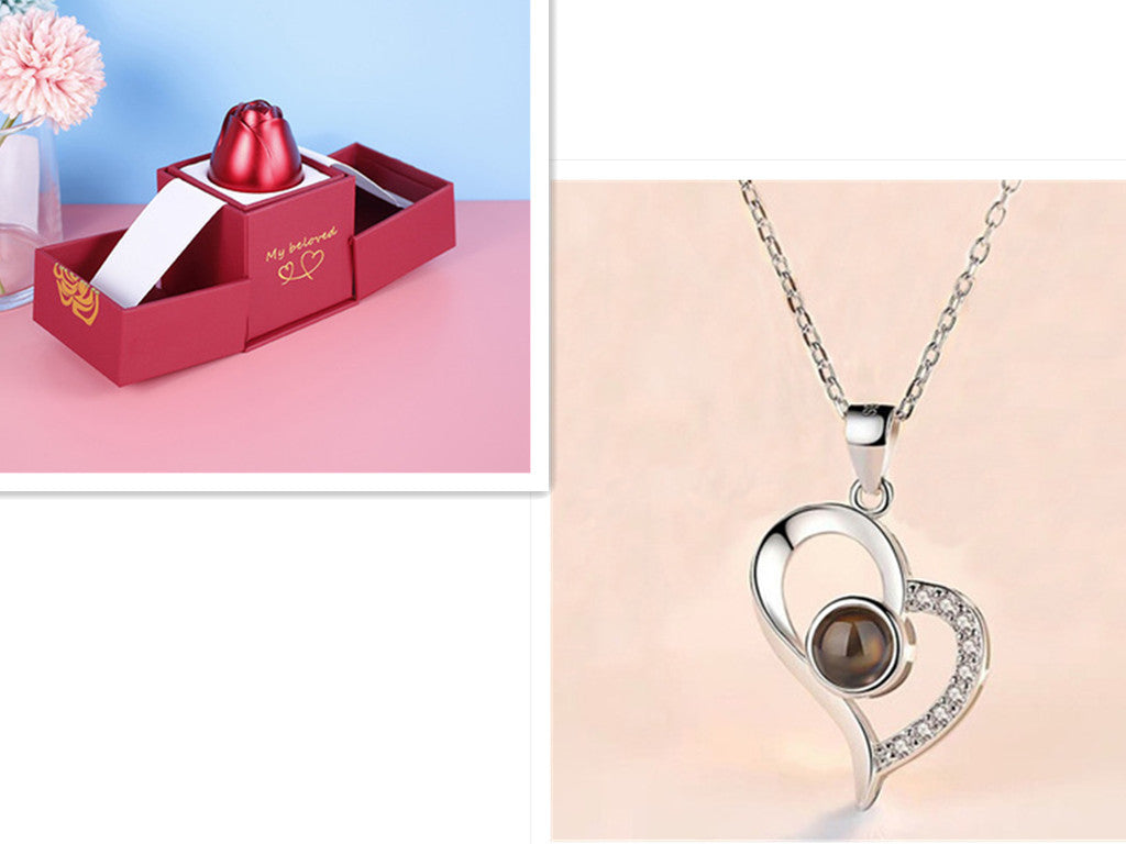 Hot Gift for Birthday, Mother's Day, Christmas & Valentine's Day – Elegant Metal Rose Jewelry Gift Box Necklace for Wedding, Girlfriend & Loved Ones