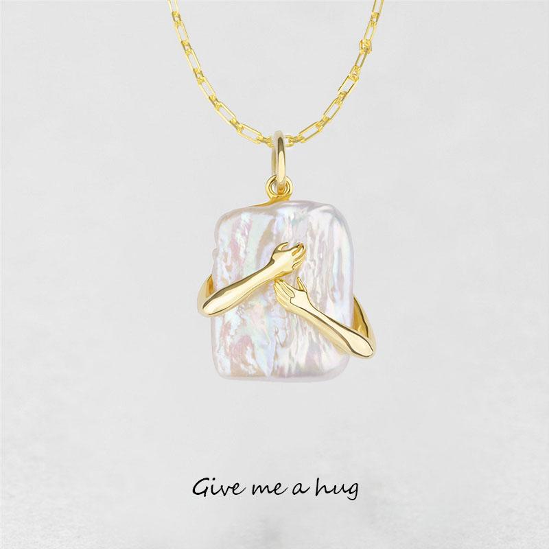 Unique Square Baroque Pearl Couple Pendant Necklace Valentines Day Lover Gift Party Jewelry Jewelry / Accessories