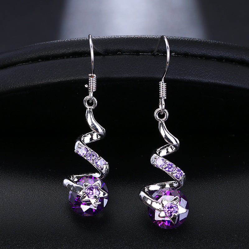 Purple Zircon Spiral Ear Hook Earrings Jewelry & Accessories