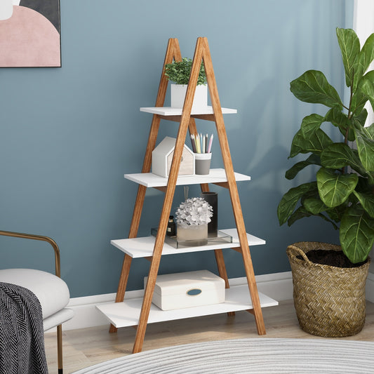 Solid Bamboo Wood Oxford  A Frame Ladder Display Bookshelf Furniture