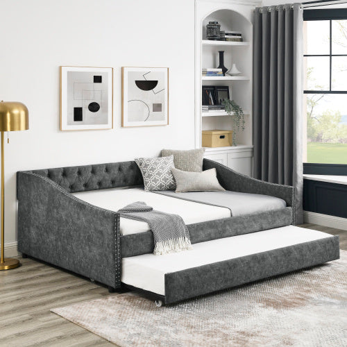 The Full-size Sofa Bed Features A Double-sized Upholstered Tufted Sofa Bed On Wheels Unavailable Platforms- Temu Furniture
