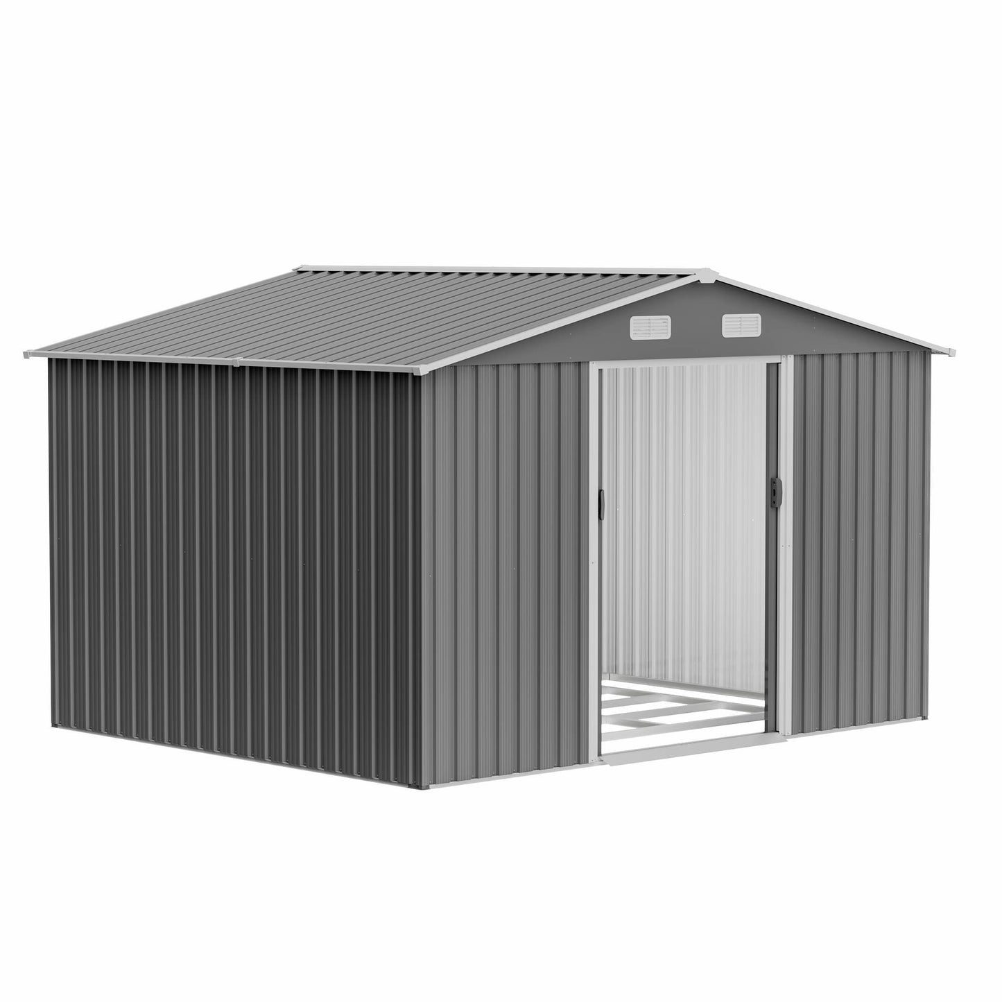 10X8 FT Outdoor Tool Storage Shed With Metal Foundation & Lockable Doors, All Weather Metal Sheds For Garden, Patio, Backyard, Lawn, Gray