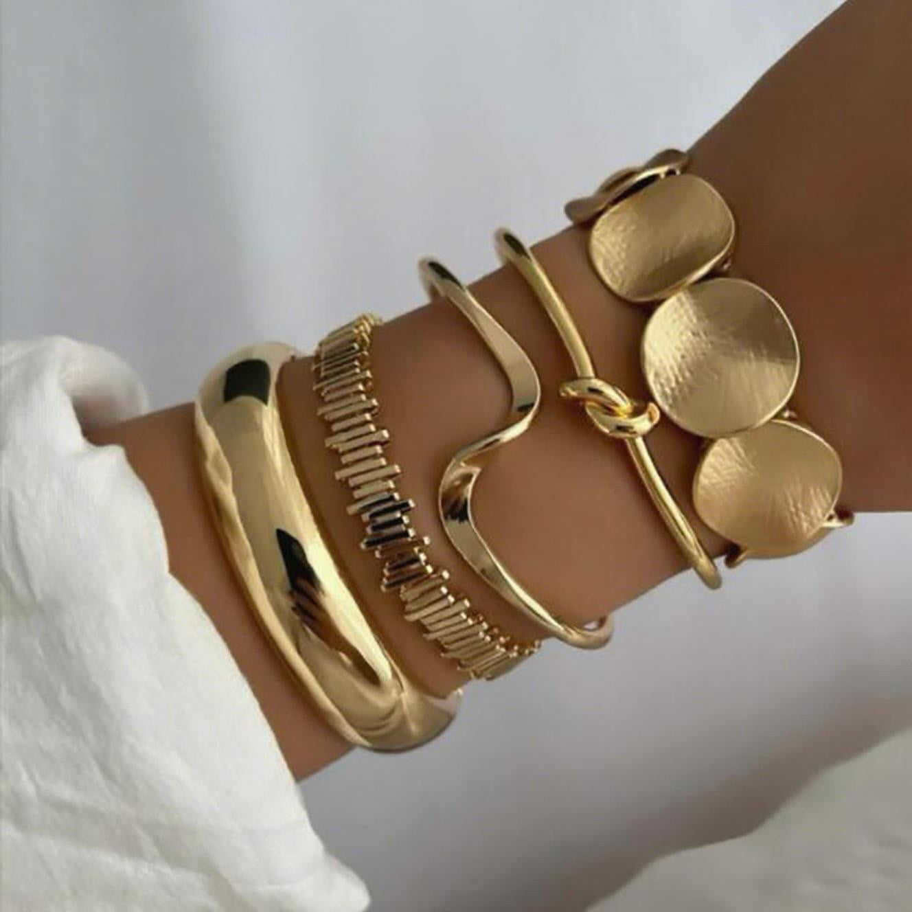 Women's Retro Minimalist Bracelet Set Featuring Wavy Knots Geometric Circles And Metal Openings Jewelry & Accessories