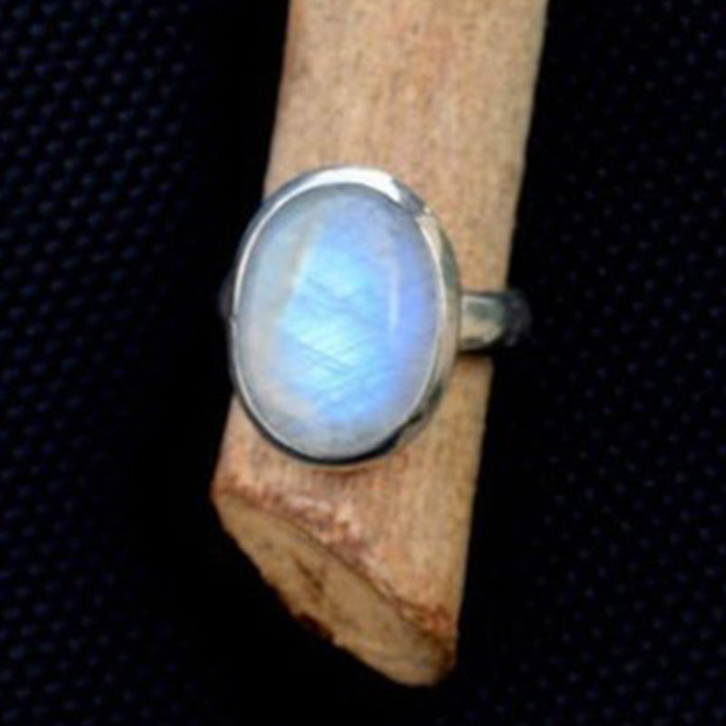 Vintage Thai Silver Moonstone Ring European And American Popular Hand Jewelry Jewelry & Accessories