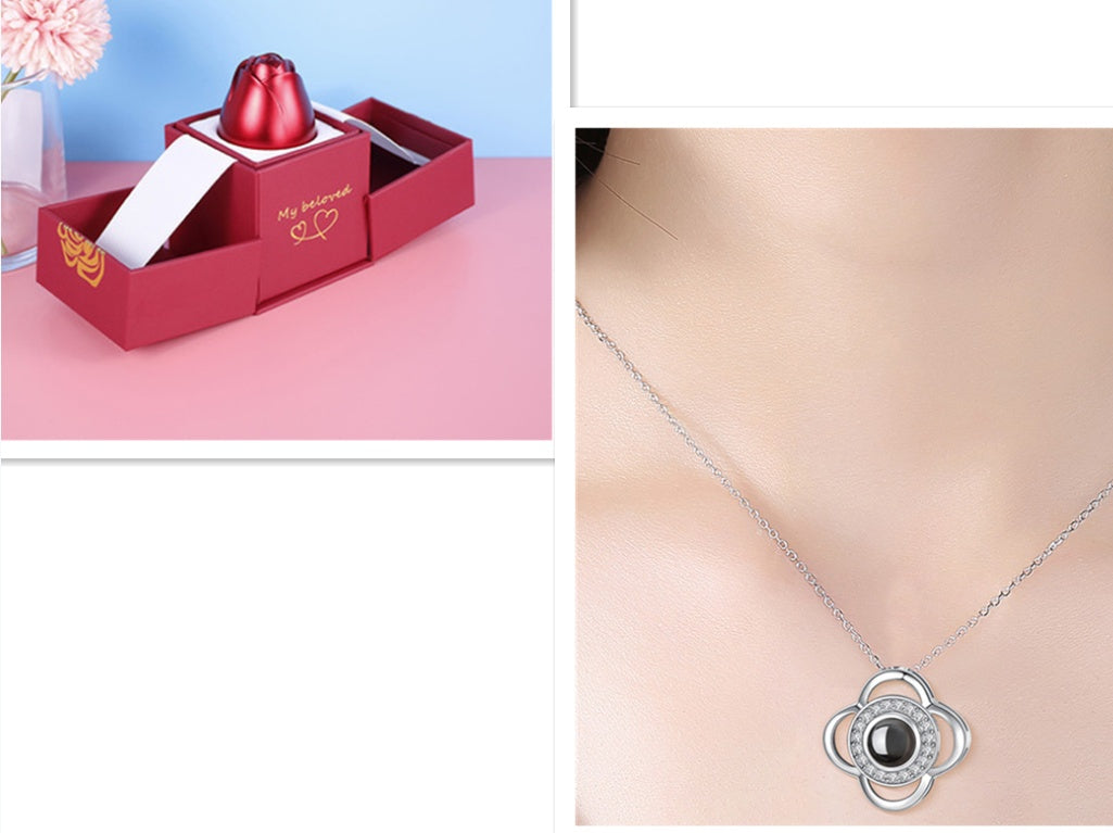 Hot Gift for Birthday, Mother's Day, Christmas & Valentine's Day – Elegant Metal Rose Jewelry Gift Box Necklace for Wedding, Girlfriend & Loved Ones