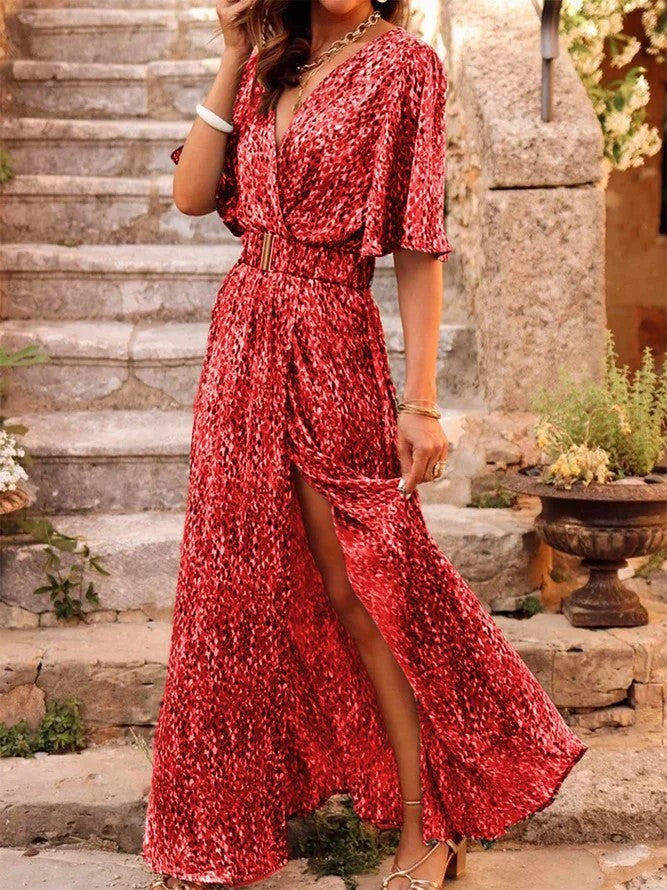 Women's Graceful And Fashionable Slimming Printed Cinched Mid-length Dress Women's Garments Apparel / Clothing