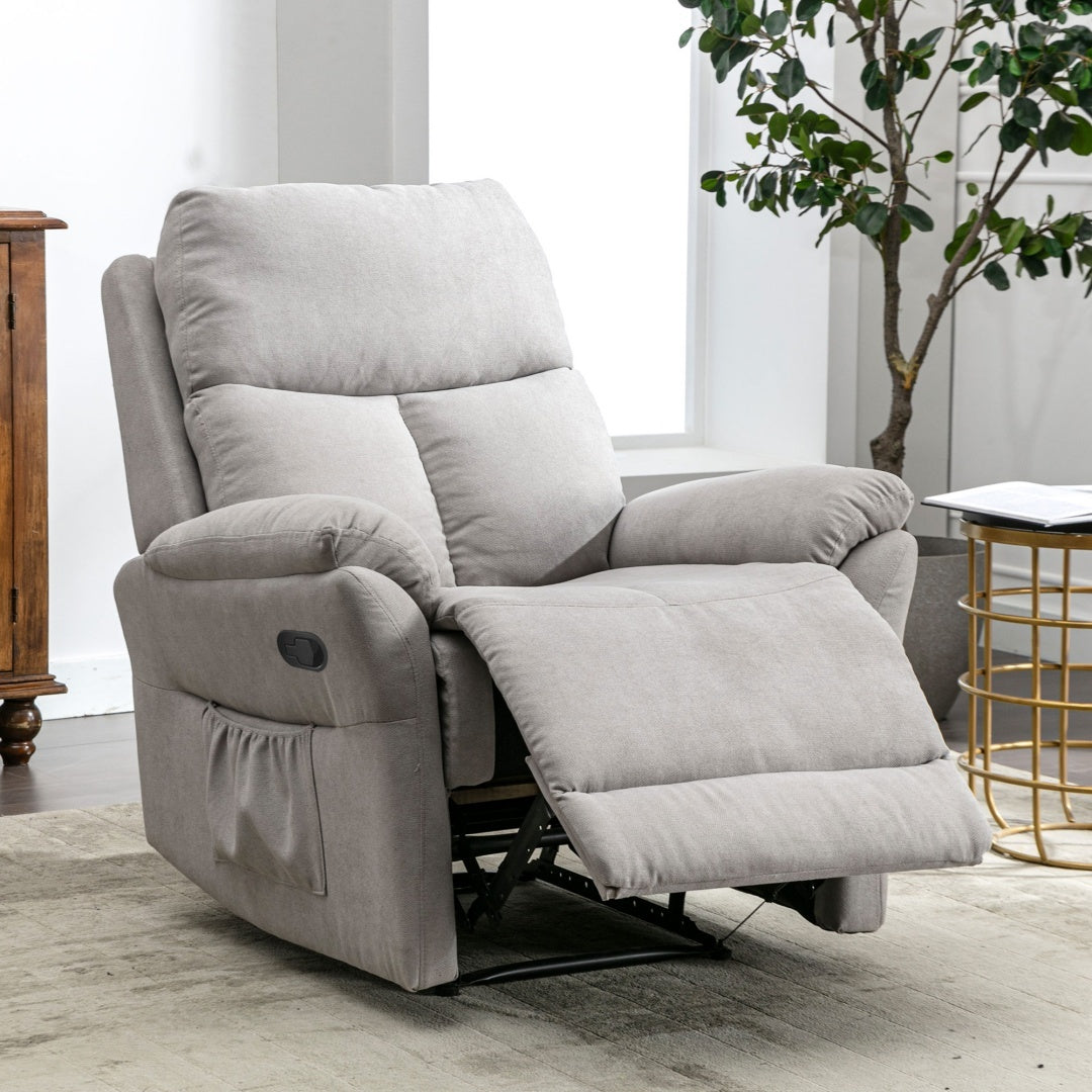 Recliner Chair For The Elderly, Fabric Upholstered Chair With Side Pockets, Recliner Armchair Adjustable For Living Room Bedroom,Gray Furniture