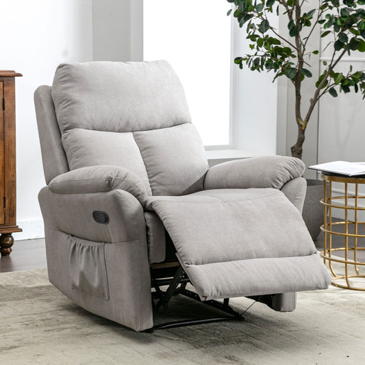 Recliner Chair For The Elderly, Fabric Upholstered Chair With Side Pockets, Recliner Armchair Adjustable For Living Room Bedroom,Gray Furniture
