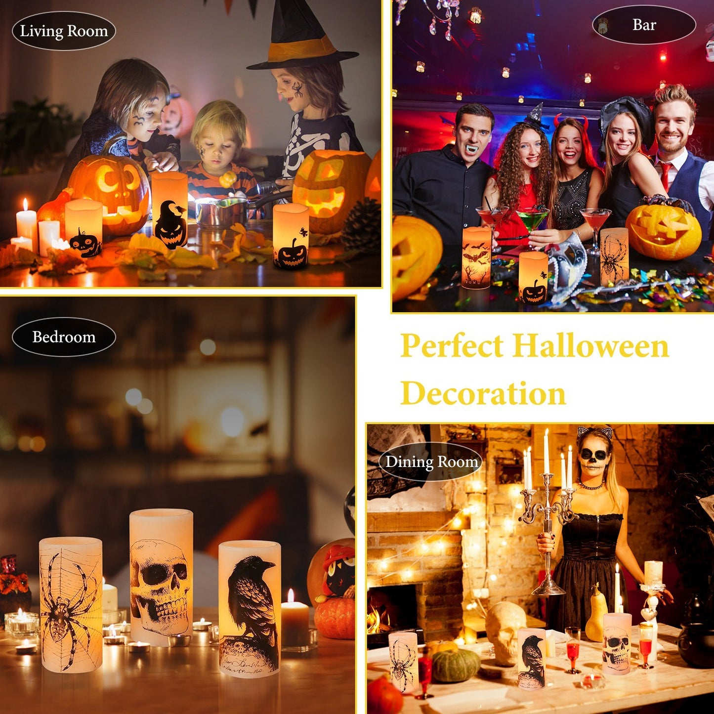 3 Pack Halloween Flameless Candle Lamp With Timer Setting Battery Operated Warm Orange Light Candles For Halloween Party Decoration Home Ornaments