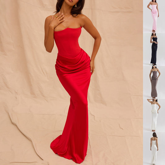 Slim Tube Top Long Dress Sexy Fashion Bandeau Backless Party Evening Dresses For Women Clothing Women's Garments Apparel / Clothing