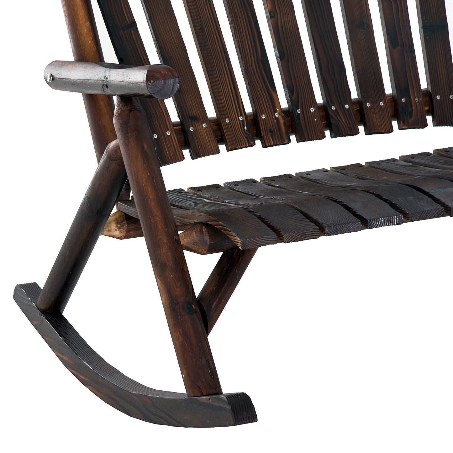Classic Wooden High-Back Rocker, Carbonized For Garden Serenity & Relaxation, Durable Outdoor Garden Patio  Furniture