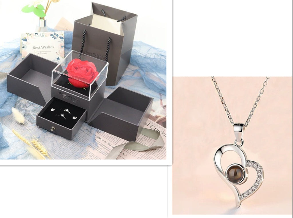 Hot Gift for Birthday, Mother's Day, Christmas & Valentine's Day – Elegant Metal Rose Jewelry Gift Box Necklace for Wedding, Girlfriend & Loved Ones