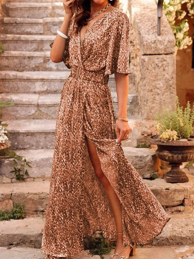 Women's Graceful And Fashionable Slimming Printed Cinched Mid-length Dress Women's Garments Apparel / Clothing