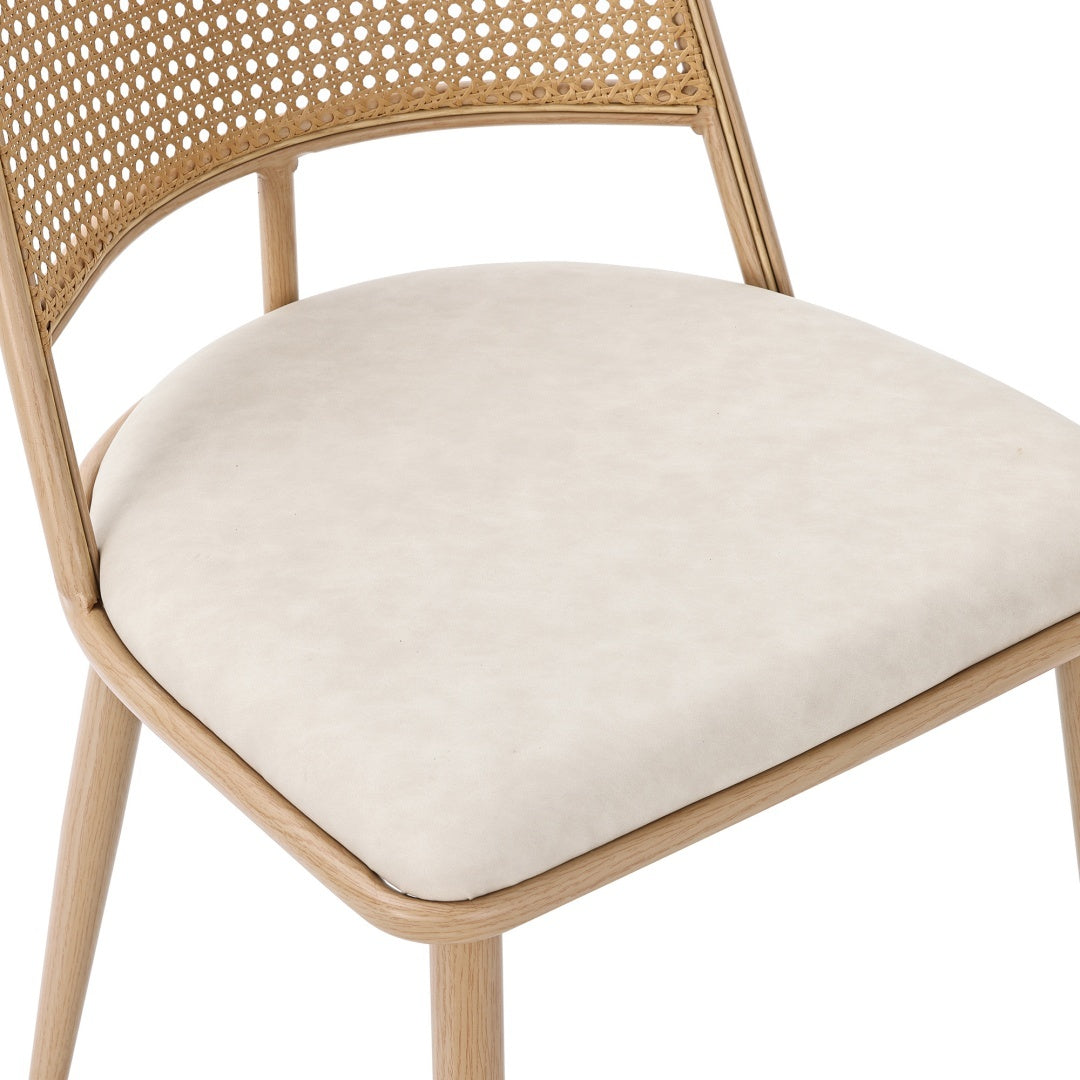 Set Of 4, PU Seat, Rattan Backrest, Bamboo Kitchen Chair With Imitation Rattan Backrest And Retro Side Armchair, Suitable For Home, Restaurant, Living Room, Cafe,beige Furniture