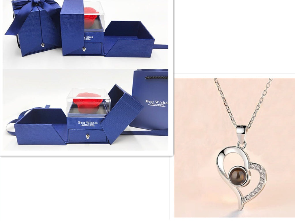 Hot Gift for Birthday, Mother's Day, Christmas & Valentine's Day – Elegant Metal Rose Jewelry Gift Box Necklace for Wedding, Girlfriend & Loved Ones