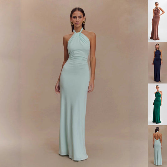 Ins Bodycon Halter Dress Sexy Backless Slim Fit Waist Slimming Maxi Dresses Prom Party Club Clothing For Women's Garments Apparel / Clothing